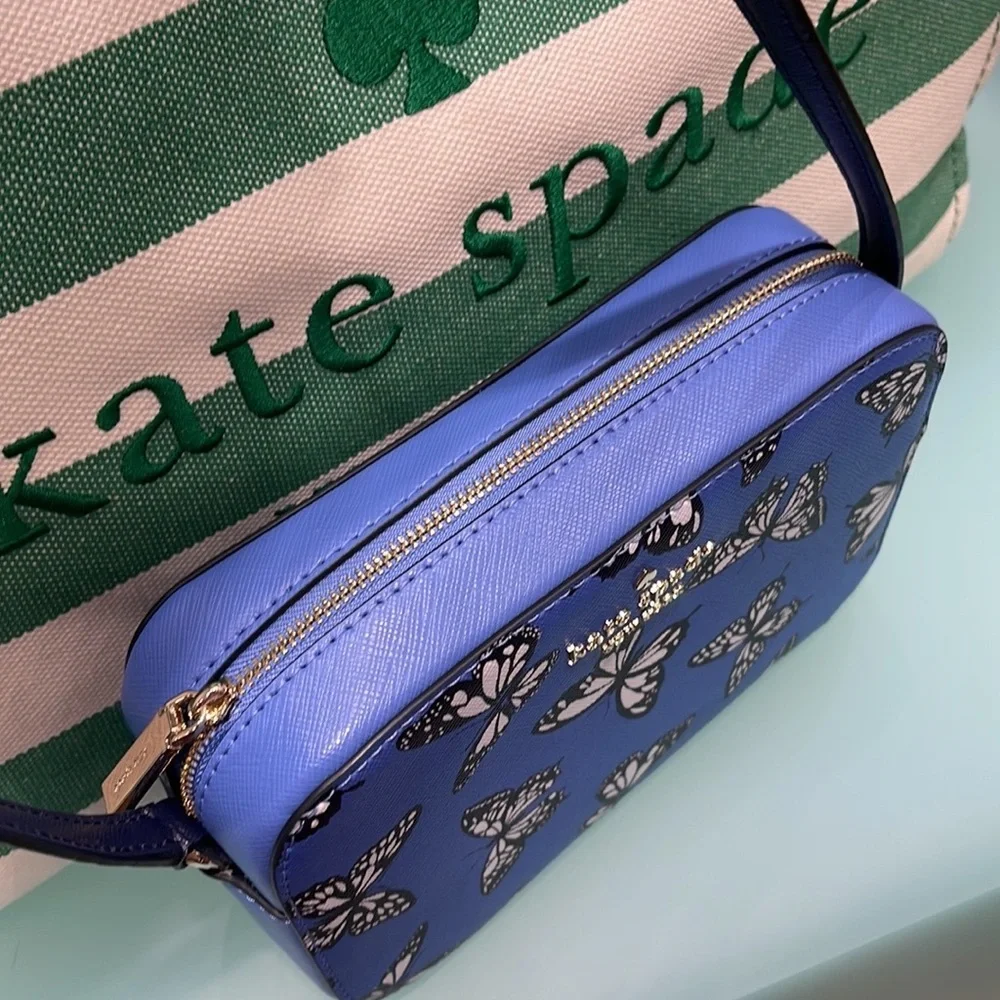 Kate Spade Staci Butterfly Sky Printed Mini Camera Bag, Blue Multi NWT